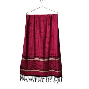 LOUIS VUITTON Monogram Logo tassel scarf magenta‎ pink 27in x 70in